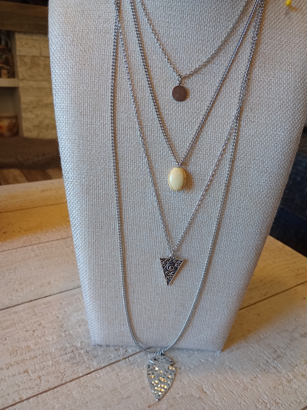 paparazzi Silver-Tone Layered Necklace with Cream Oval Accent